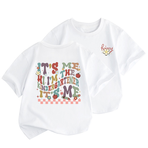 Cute Short Sleeve T-Shirt for European and American Girls, Back-to-School Season Letter Print Casual Summer Round Neck Children's Clothing, Dropshipping