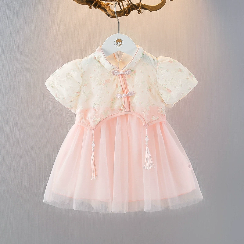 Девушка с короткими рукавами Hanfu юбка летняя 1-2-3 года юбка для малышей