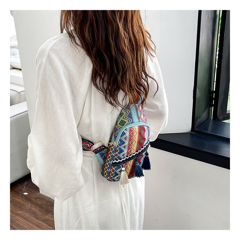 226g Weight Polyester Lining Material Zipper Closure Type Single Shoulder Strap Strap Type Fanny Pack Bags Type Casual, Travel Occasion Braid Material Geometric Pattern All Seasons Season Women's Gender Ethnic Style, Streetwear Style Square Shape Medium Size Women's Medium Braid Geometric Ethnic Style Streetwear Square Zipper Fanny Pack 4
