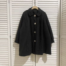 日系学院风减龄娃娃领插肩袖垂感中长款夹棉保暖毛呢大衣特价