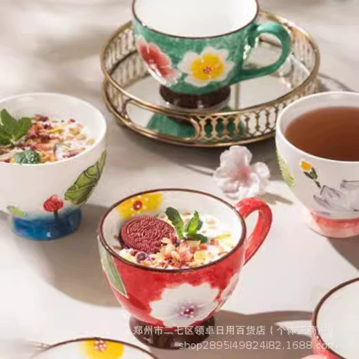 Ули Breakfast чашка ретро рельеф чашка овсяная чашка творческий водяной чашка большой емкости личная керамическая чашка