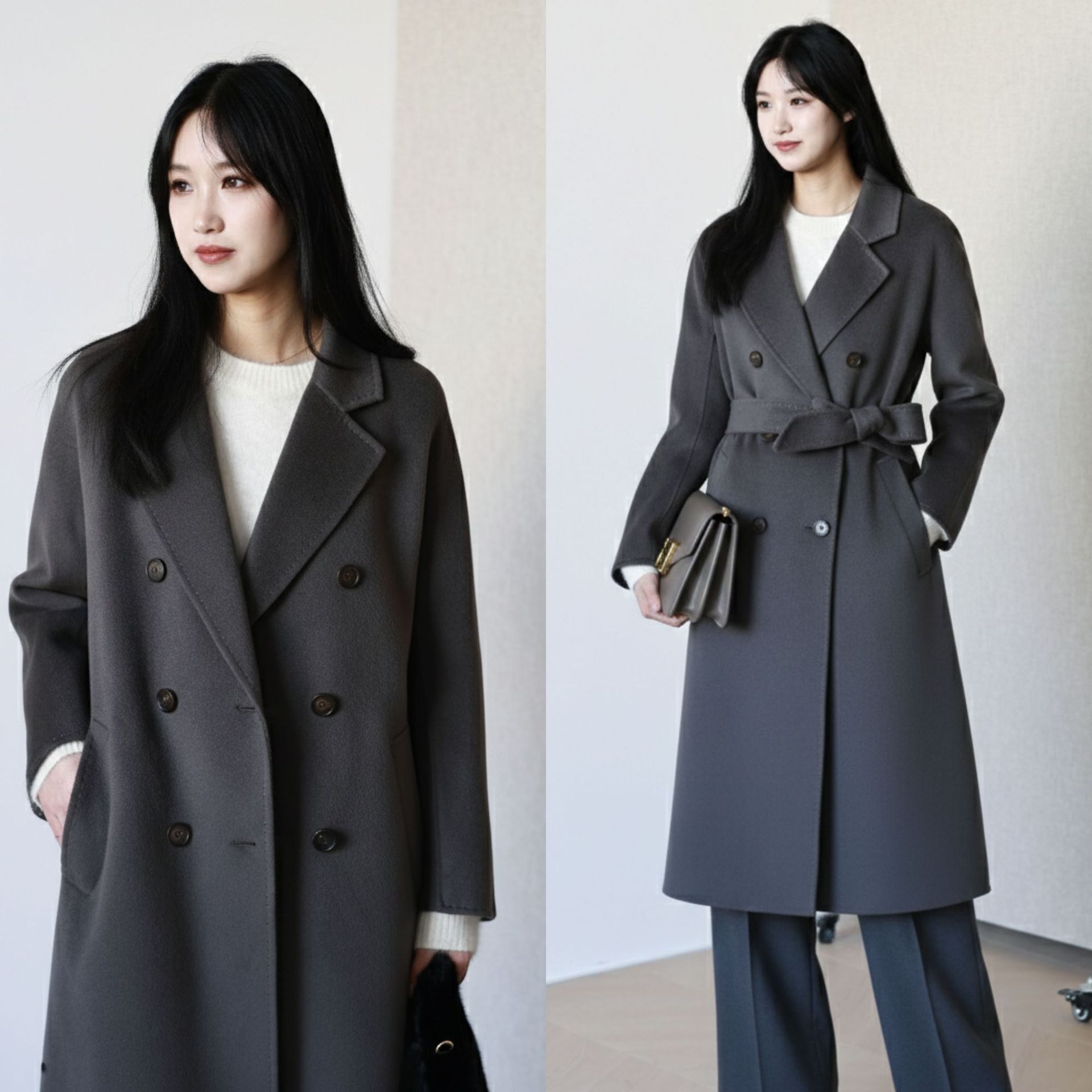 [Heritage] m's 101801Jing Classic Double-Breasted Cocoon-Shaped Outwear Hand-Sewn Arch-Stitched Cashmere Double-Sided Woolen Outwear