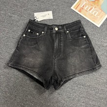 25cc家烟灰色牛仔短裤女夏季A字热裤设计感修身高腰裤子牛仔裤