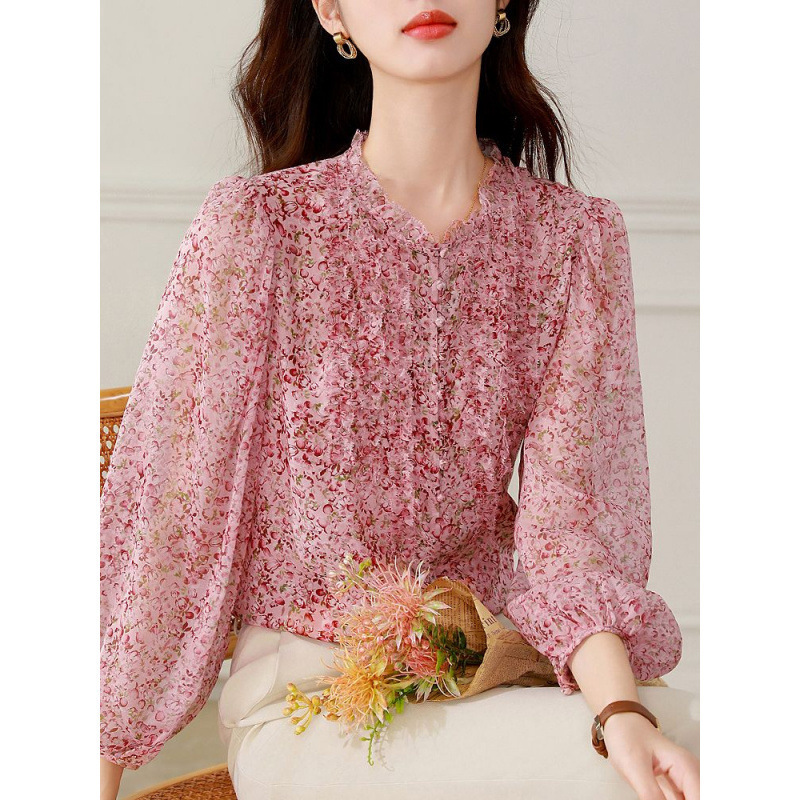 Pink Floral Silk Top for Women 2025 Spring/Summer New High-End Shirt Made of Mulberry Silk Pink Dopamine Top for Women Pink Floral Silk Top for Women 2025 Spring/Summer New High-End Shirt Made of Mulberry Silk Pink Dopamine Top for Women