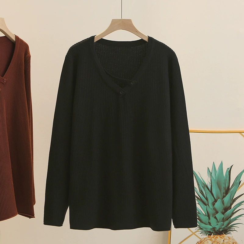 Large size knitted sweater V-neck women's 200 catties slimming top 2024 autumn stretch sweater fat MM casual shirt 8419