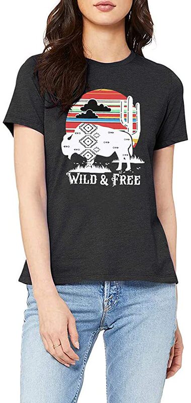 in stock Amazon Walmart European and American New Buffalo Cactus Letter Pattern Urban Casual Short-sleeved T-shirt