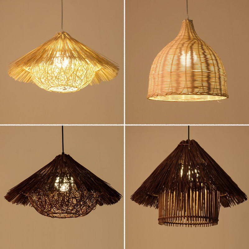 Straw Hat Lamp Bamboo Art Hand-Woven Retro Chinese Zen Dining Restaurant B&B Southeast Asian Art Decorative Chandelier