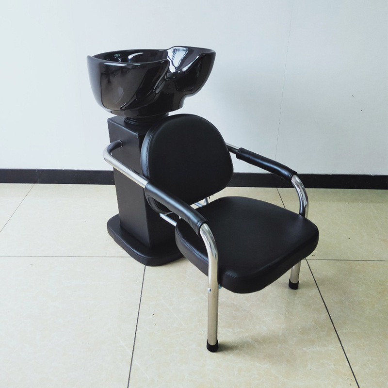 Lide Factory Barbería Salón de belleza Cama de champú sentada de moda Juego completo de cabeza de espuma Table Spa Cama de champú Todo negro