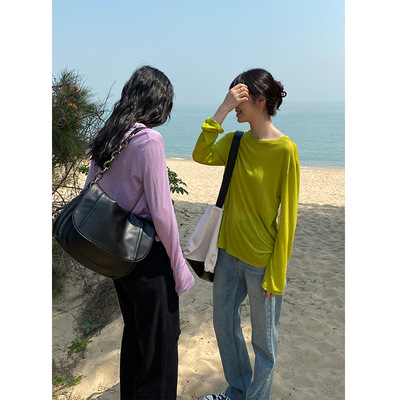 木兰2021春季新款韩版长袖T恤女圆领套头天丝羊毛打底衫批发5611A