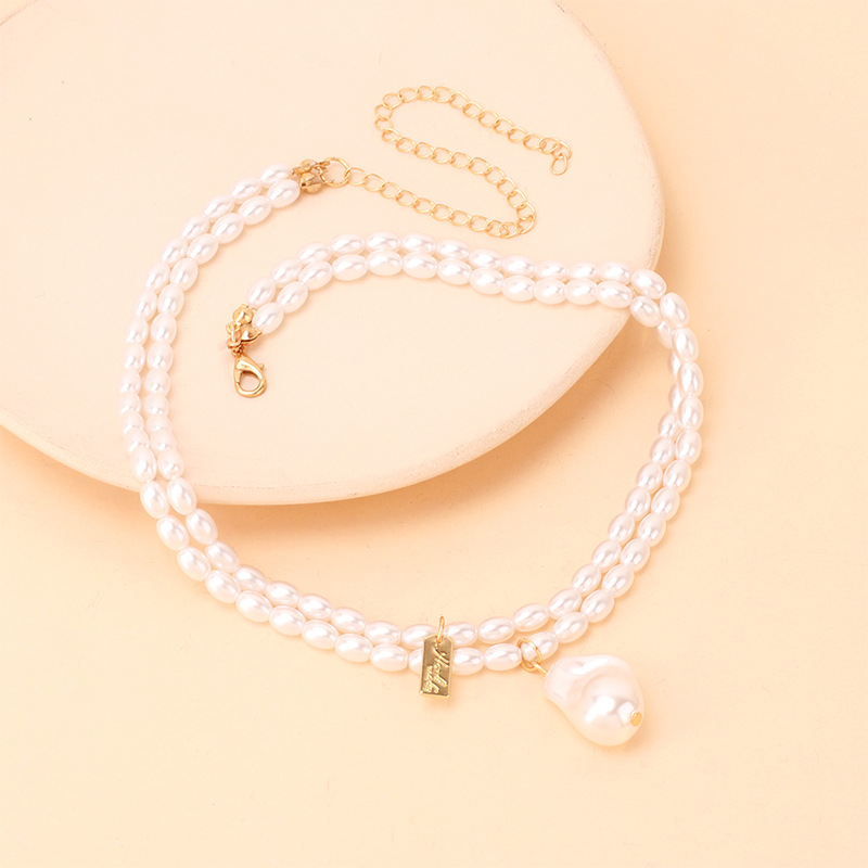 14g Weight Necklace Classification Wedding, Travel Occasion Women'S Gender White Color Retro Fashion Multi-layer Pearl Necklace Simple Necklace 3