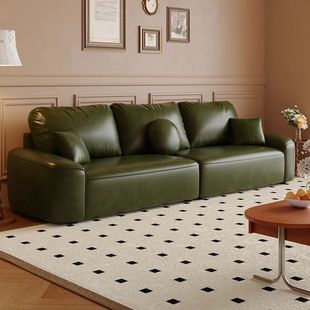 Retro Style Cat Scratch Oil Wax Leather Sofa Small Apartment Living Room Home Light Luxury Minimalist High-class Straight Bean Curd Block Sofa