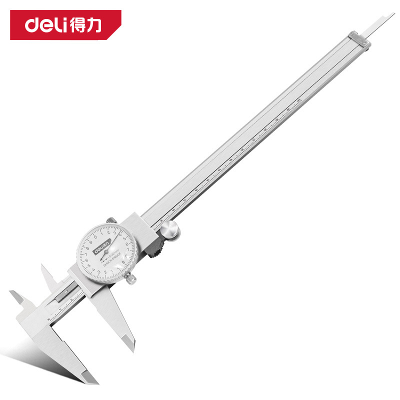 得力工具DL92200B带表卡尺200mm专业高精度表盘式不锈钢游标卡尺