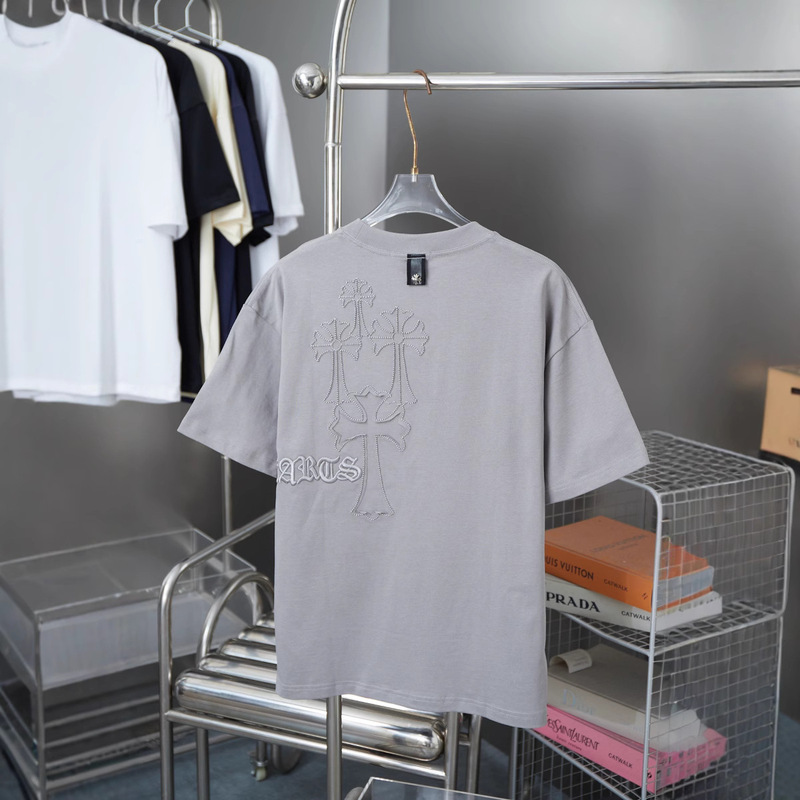CH Crowe Crossborder 2025 夏新作クロスワッペン刺繍半袖 Tシャツカップルスタイルドロップシッピング|undefined