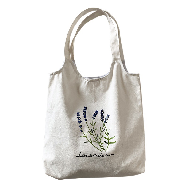 Nueva bolsa de lona de hombro de las mujeres bolso de estudiante artístico fresco estilo coreano bolsa de tela de lavanda bolsa de lona de las mujeres