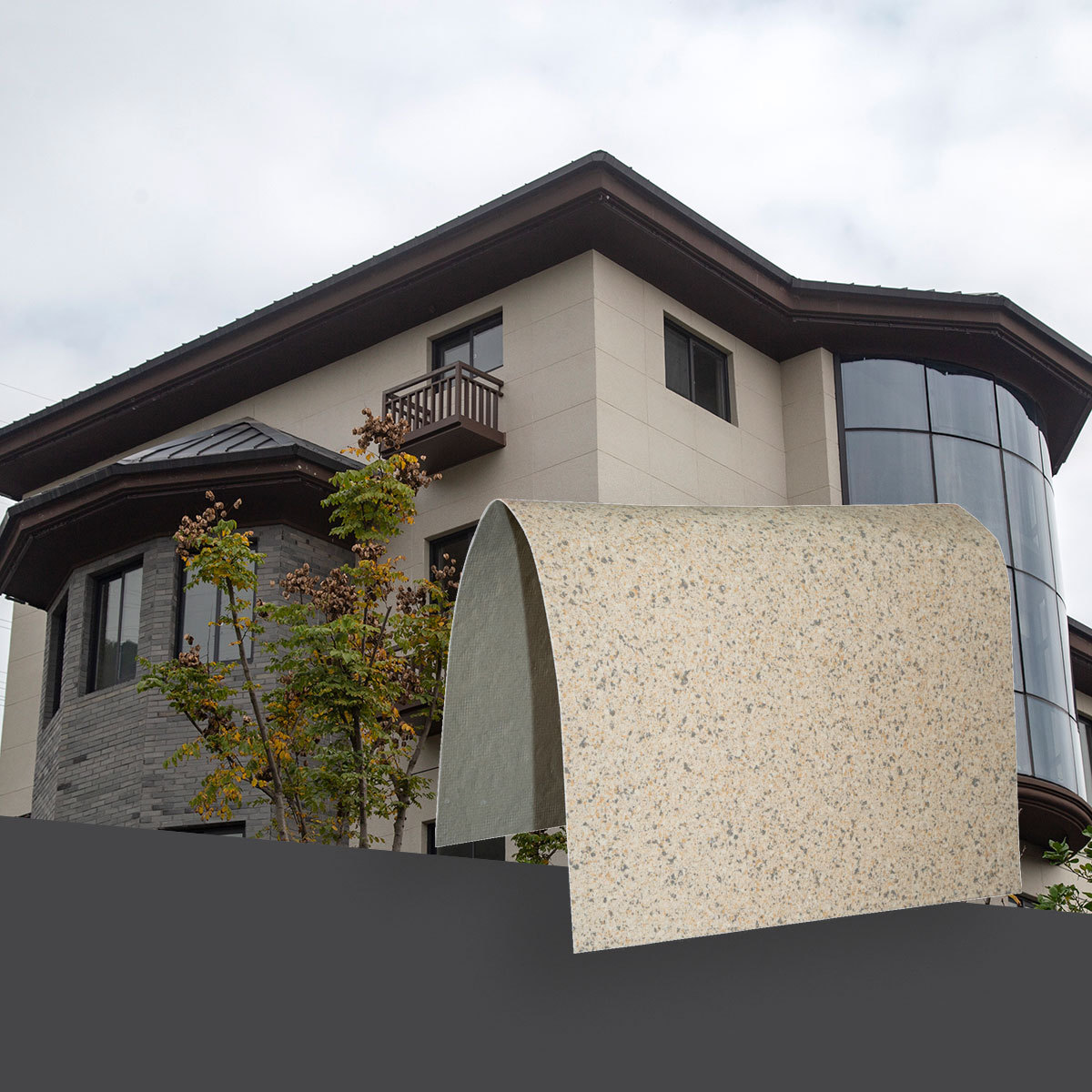 花岗岩柔性仿石老旧小区外墙改造软瓷板墙面翻新洞石板木纹浇筑板