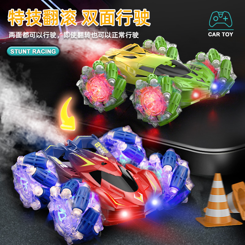 Acrobacias de doble cara a la deriva coche de control remoto iluminación efectos especiales juguetes eléctricos para niños sensor de gestos spray rodante coche de acrobacias