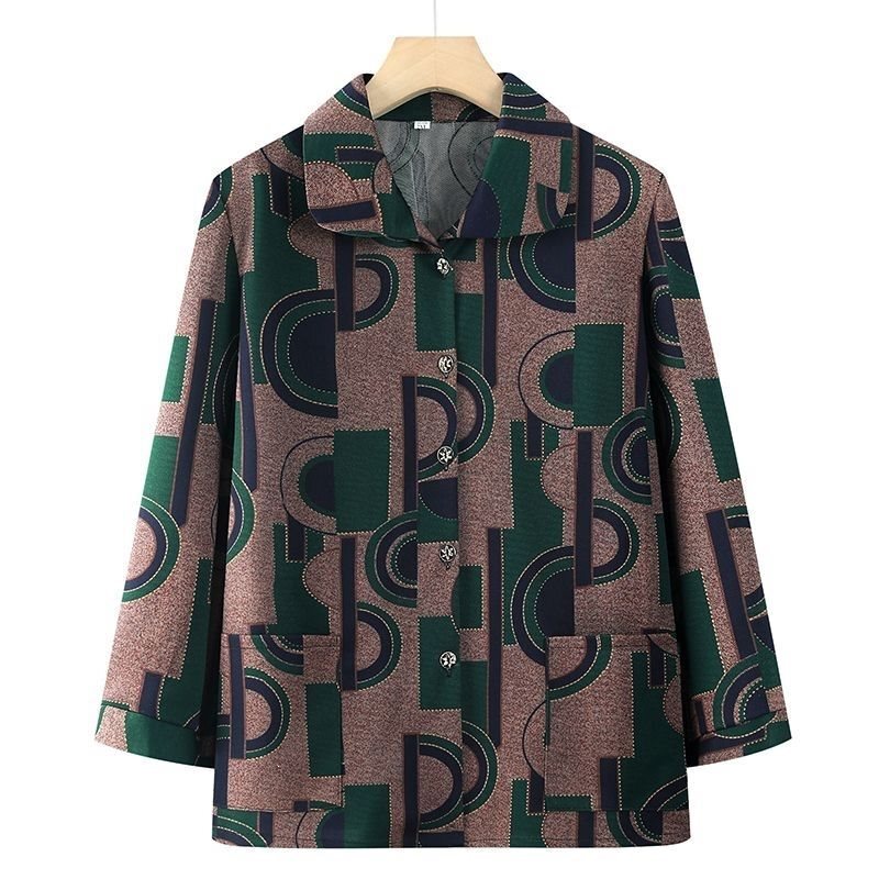 2025 new style, three-quarter sleeve shirt for elderly women, women's cardigan, thick shirt, spring and autumn set for mothers