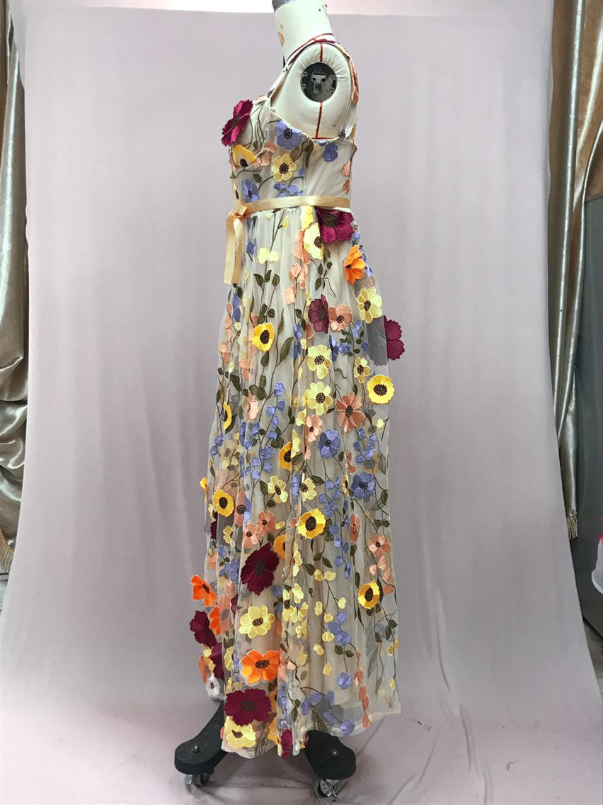 Holiday, Lawn Occasion Wholesale Women's Elegant Pastoral Flower Holiday Lawn Strap Sleeveless Swing Dress