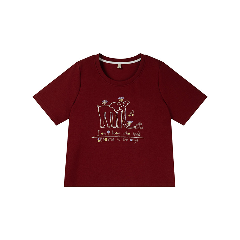 Shuangtian 新しい女性の大きいサイズ夏 2025 ファットガールルーズ痩身漫画象ラウンドネック Tシャツ 9009|undefined
