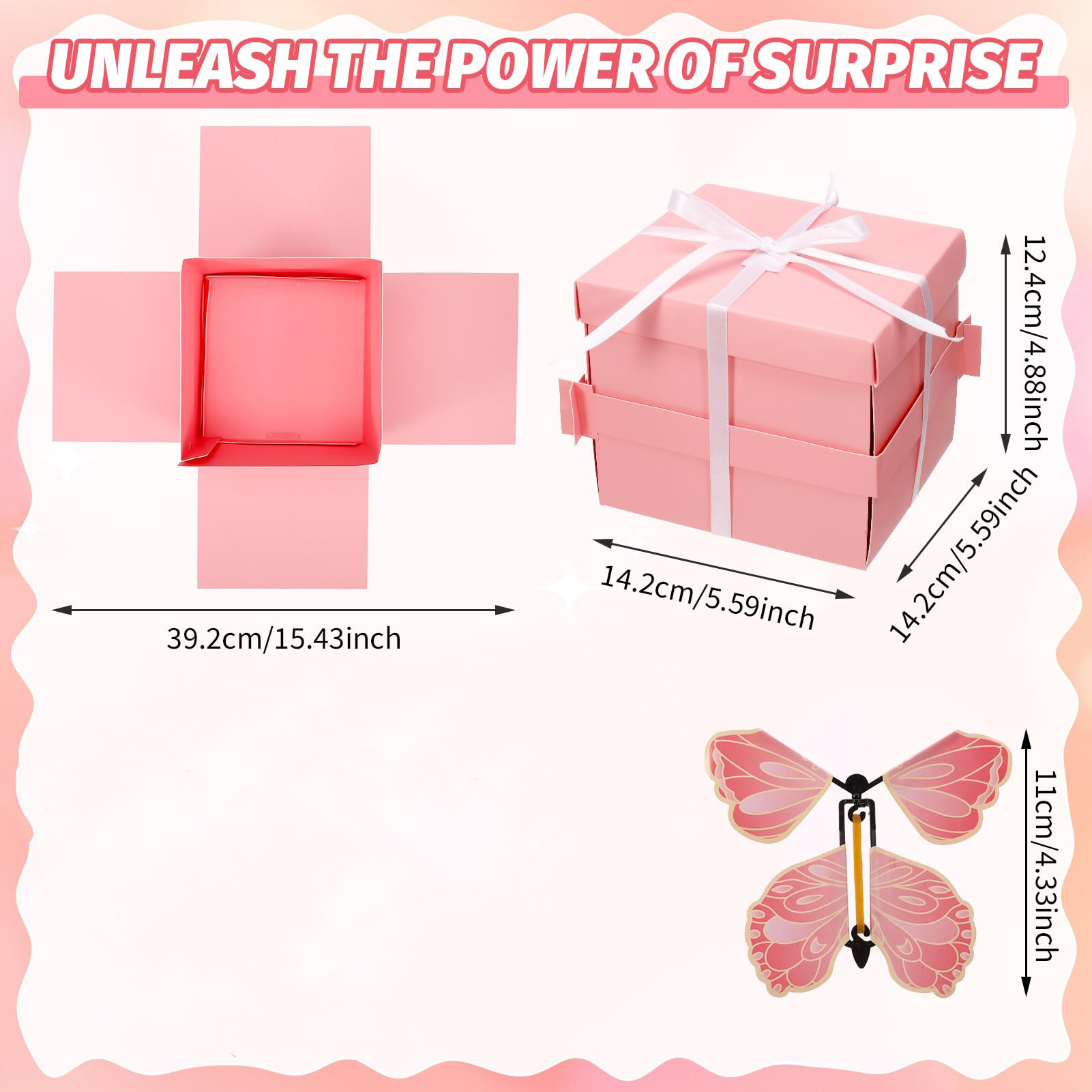 现货四边形粉色成品（含四只蝴蝶）