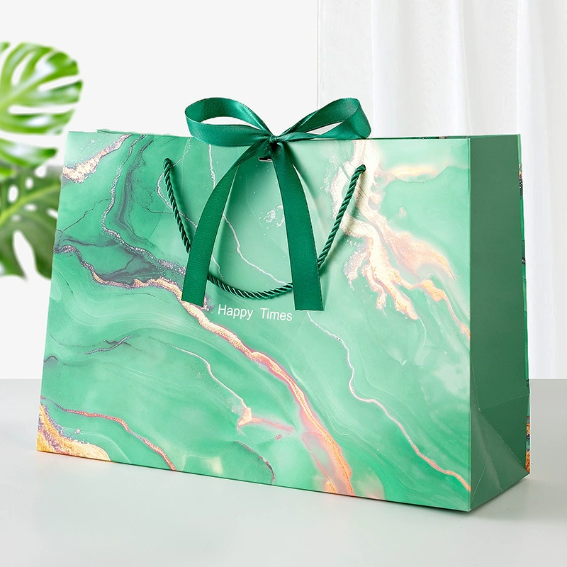 Gift bag (Brand) marble linen, ribbon & rope handles, multiple sizes for birthday gifts
