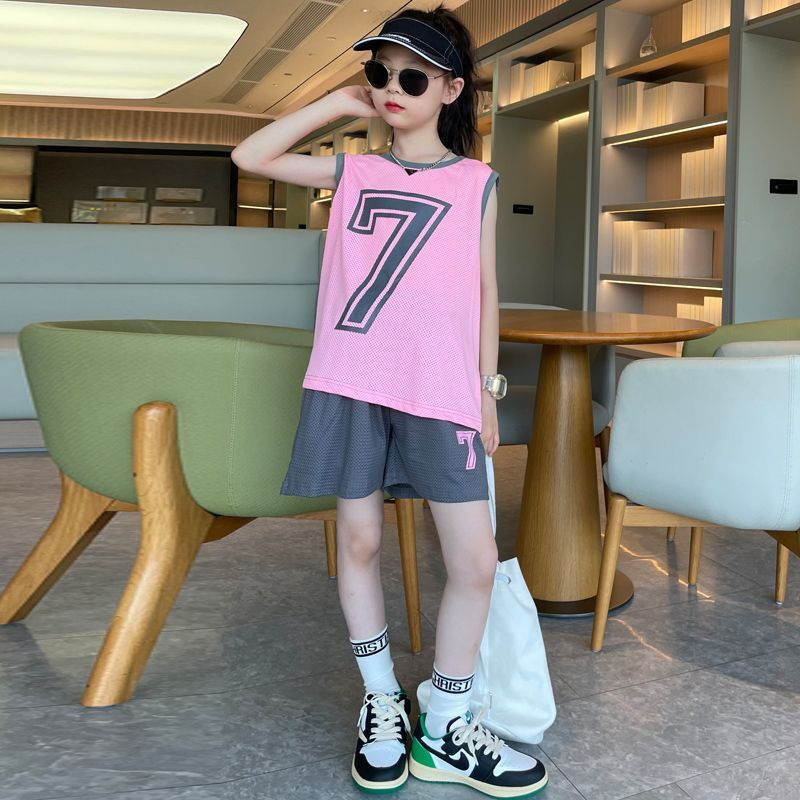 Traje deportivo para niñas verano nuevo uniforme de baloncesto de secado rápido para niños medianos y grandes, chaleco suelto, pantalones cortos, dos piezas, transpirable y delgado