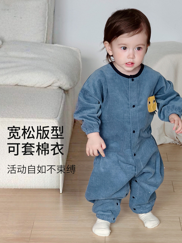 连体罩衣宝宝纯棉灯芯绒婴儿防脏男童爬爬服女童春秋冬户外服儿童|undefined