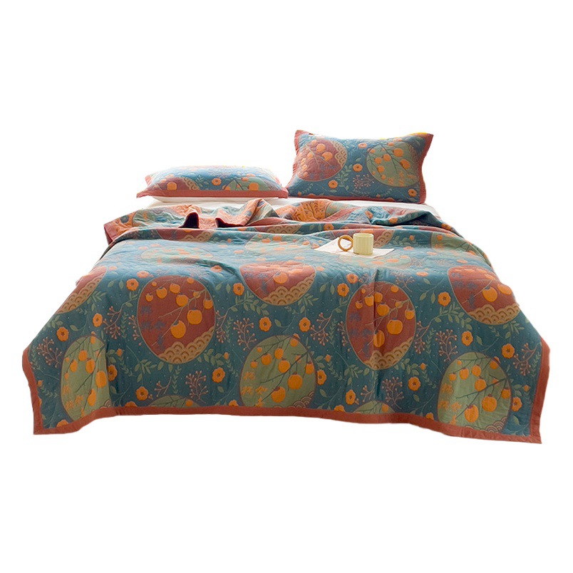 Cotton yarn-dyed jacquard three-layer yarn towel bed cover four seasons universal blanket pure cotton soft skin-friendly nap blanket