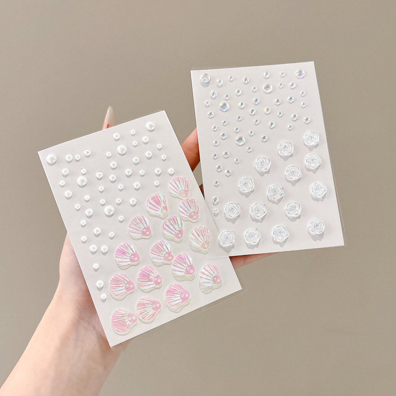 Niños espectáculo de escenario pegatinas de joyas perlas mariposas pegatinas de diamantes de perla maquillaje facial decoración autoadhesiva pegatinas sin pegamento