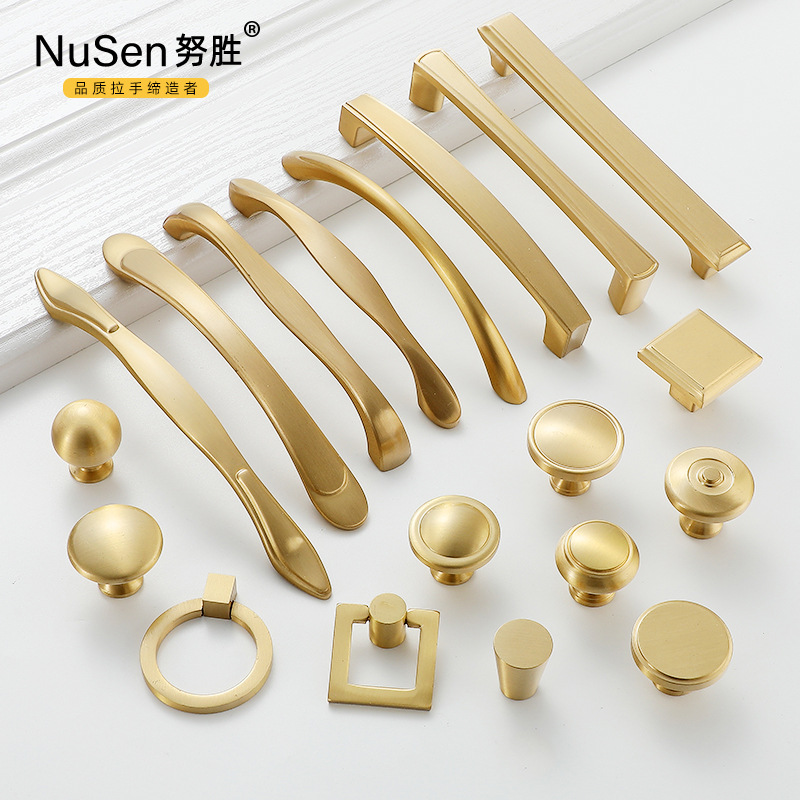 純銅拉手北歐美式抽屜全銅把手現代簡約櫥櫃門黃銅金色單孔小拉手