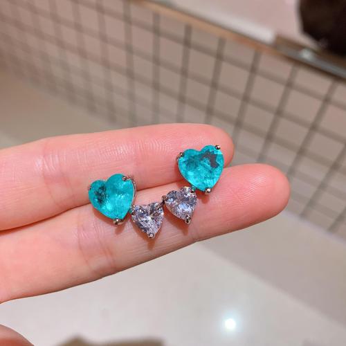 Zhuang Sheng Sheng Jewelry European and American Style Imitation Paraiba Heart Shape Set Earrings 10*10 Pendant 20*20