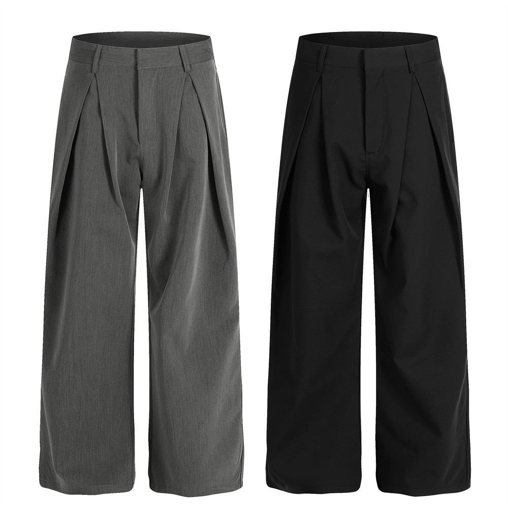 Pantalon de costume ample à jambes larges pour homme, marque Vibe Trendy, design plissé en trois dimensions, couleur unie, longueur au sol._voghion.com