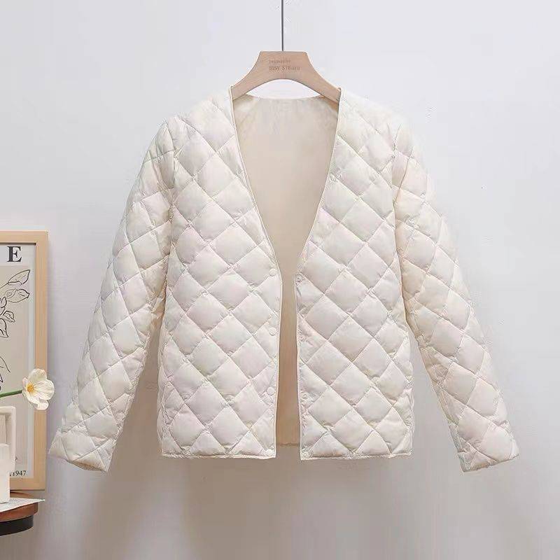 2025年大衣内搭v领羽绒新款轻薄羽绒丝绵服女内胆修身保暖打底外