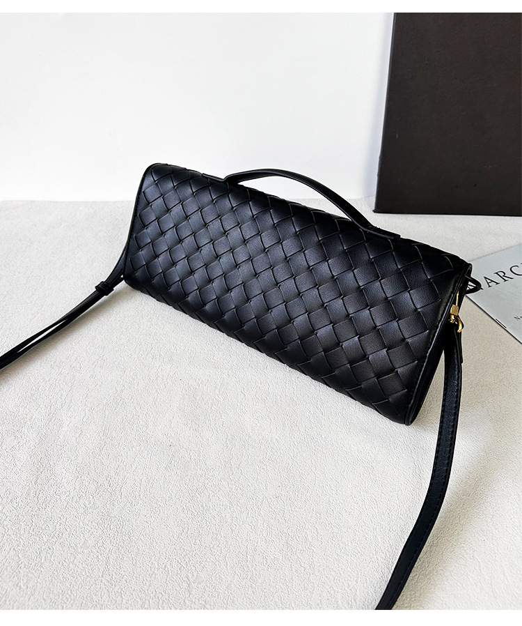 Túi clutch da bò dệt thủ công phong cách Pháp đeo chéo một bên vai — Cà phê, Trắng be, Xám nhạt, Xanh cỏ chi tiết 5