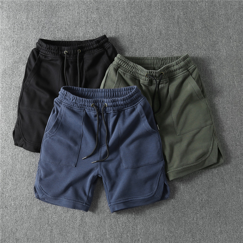American Style Casual Heavy Heavy Industry Washed Tooling Shorts Trendy Cotton Solid Color Sweat Pants Retro Men's Five-point Pants