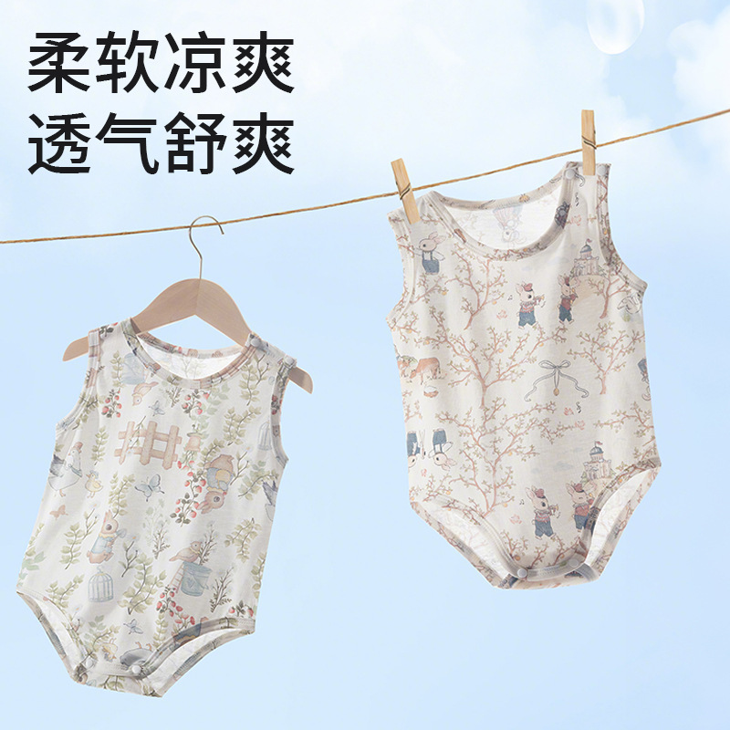 Spring and Summer Children's Clothing Baby Sleeveless Hare Shoulder Opening Buckle Hip Bag Baby's Uniform Bag Fat Clothes Triangle Climbing Clothing Pure Cotton