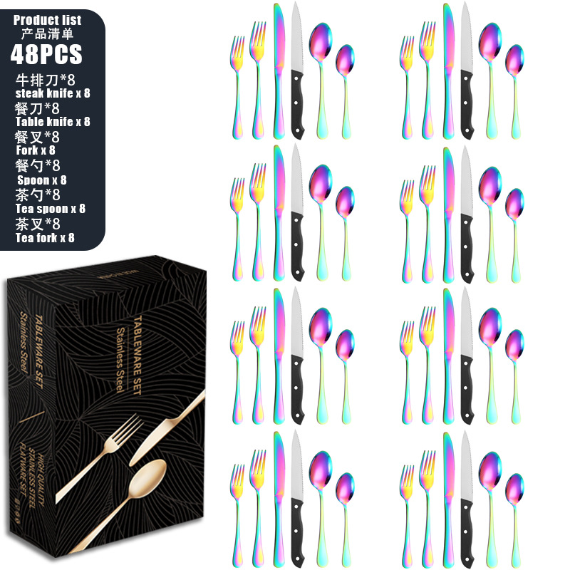 Conjunto de cubiertos de acero inoxidable 1010 cuchillo y tenedor cuchara set set set set 24 piezas set de carne de carne occidental cuchillo y tenedor