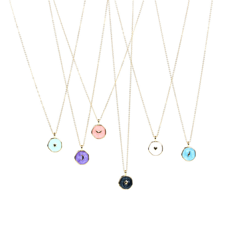 Fashion copper drop oil star and moon necklace wholesale