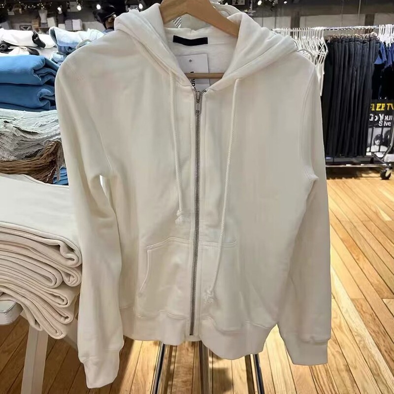 BM style American style new loose hooded sweater long coat bm hot girl solid color zipper cardigan top women's fashion