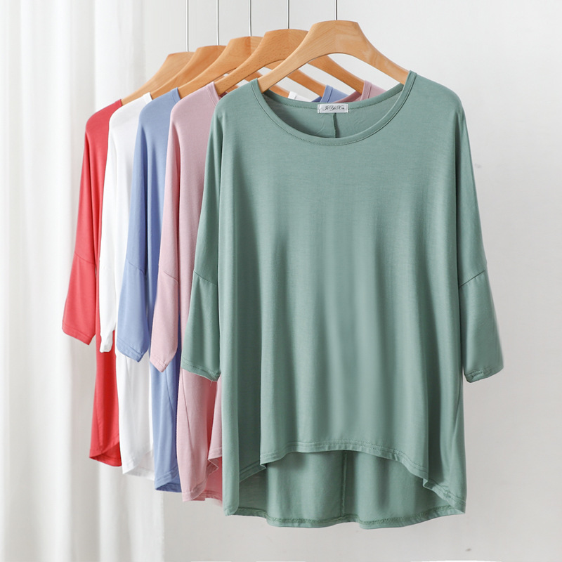Modal Short-Sleeved T-Shirt for Women, New Summer Style, Loose, Large Size, Slimming Top, Stylish, Thin, Asymmetrical T-Shirt Modal Short-Sleeved T-Shirt for Women, New Summer Style, Loose, Large Size, Slimming Top, Stylish, Thin, Asymmetrical T-Shirt