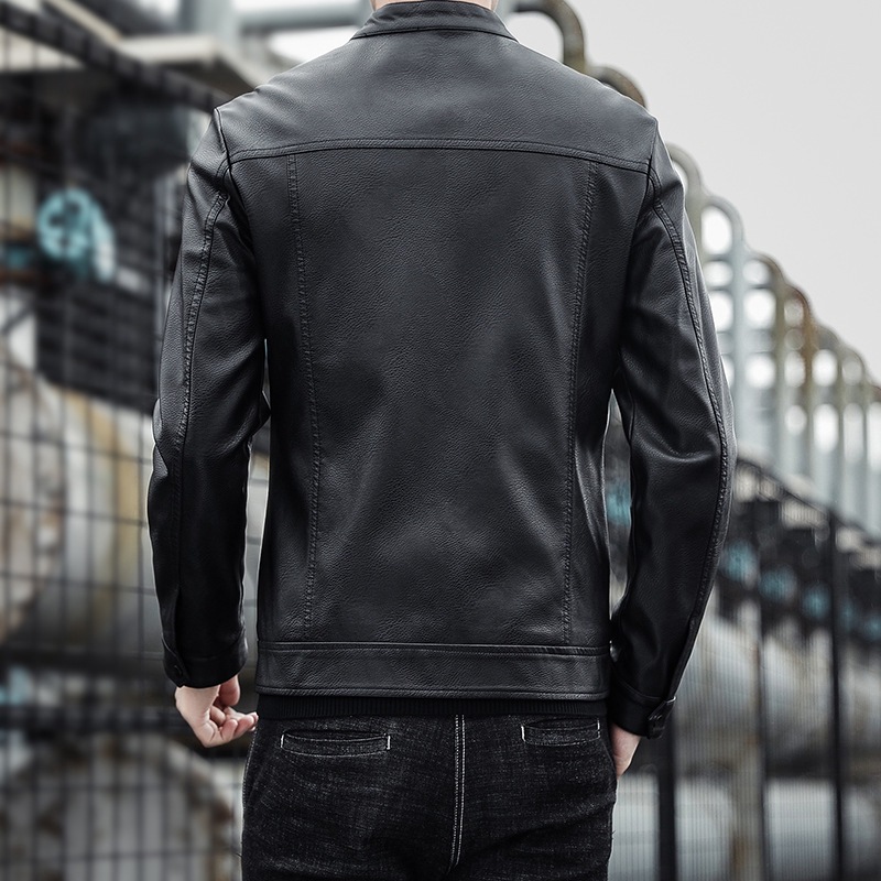 PU leather spring and autumn Korean version trendy brand slim fit casual stand collar versatile plus velvet motorcycle_ipsvogv.com