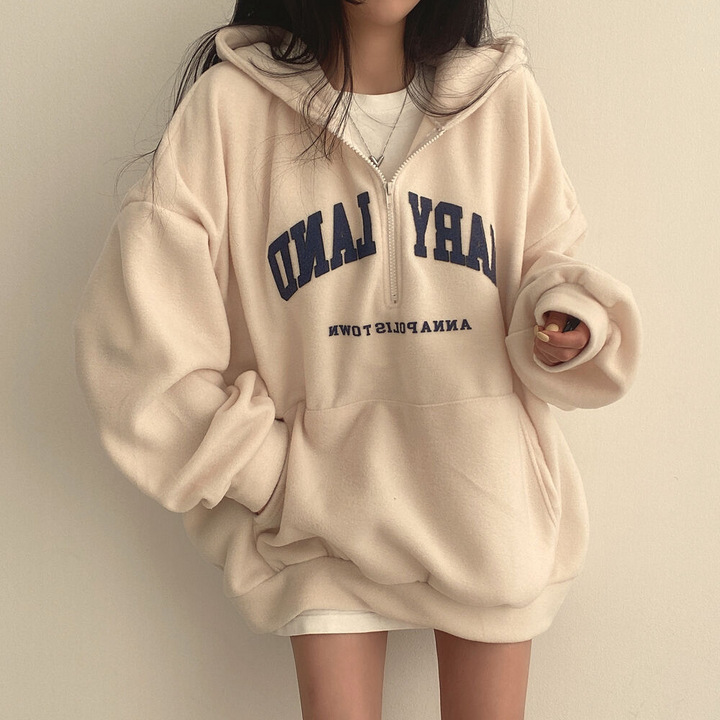 羊羔绒加绒加厚拉链连帽卫衣女宽松韩版百搭秋冬季ins潮牌加大码