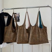 秋新款背心博主单肩包豹纹春夏粉色韩国双面印花2025背包托特包女