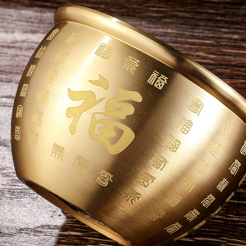 Brass Baifu cylinder, small copper cylinder, home furnishings, handicrafts, finely carved 