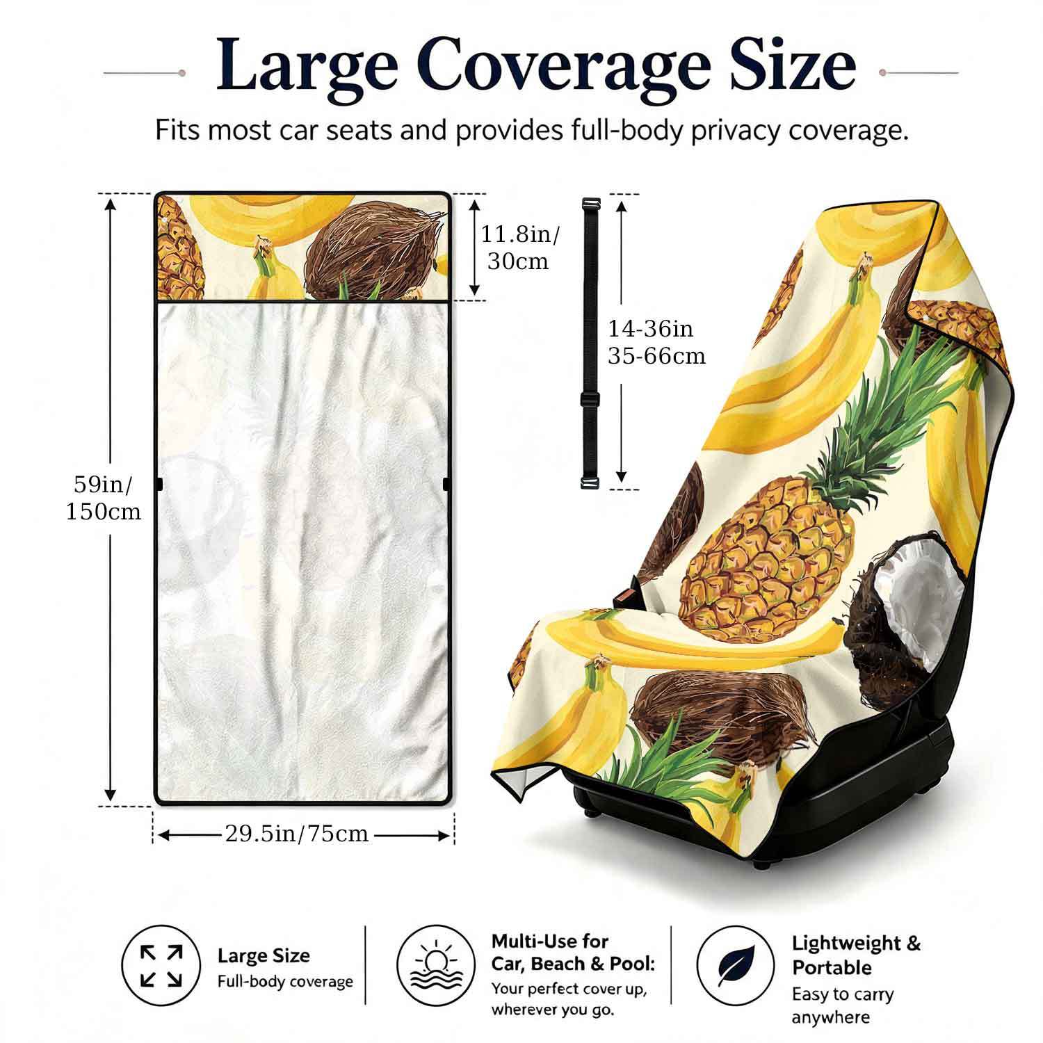 Printed bath towel and car seat cover 2-in-1, ultra-fine fiber outdoor beach and car dual-use universal seat cushion