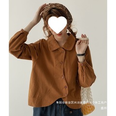 厂家直销日系磨毛宽松显瘦设计感衬衫上衣女2024春秋Polo领长袖开