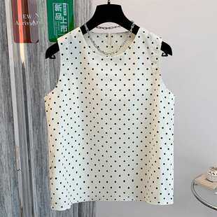 Real Shot of Polka Dot Sleeveless Top for Women, Summer Style, Loose and Slim a Version Baby Doll Shirt, Waistcoat Vest, Small Shirt