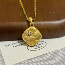 沙金饰品镶钻太阳花吊坠项链女仿真黄金锁骨链小众轻奢高级高配饰