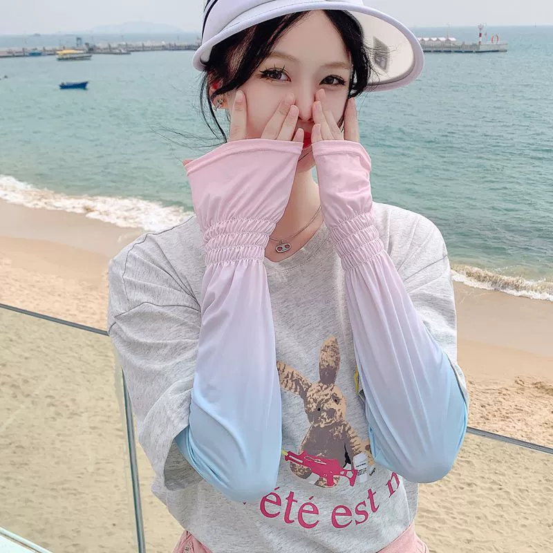 Летний рукав со льдом, Женский нарукавник для защиты от солнца, езда, свободный градиент, защита рук, нарукавник, ледяной шелк, тонкая защита от ультрафиолета, дышащая