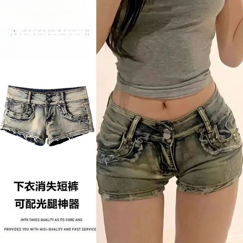 Low-waisted denim American-style hot girl ultra-short shorts for women, 2026 summer new slim-fit hip-hugging wide-leg hot pants Low-waisted denim American-style hot girl ultra-short shorts for women, 2026 summer new slim-fit hip-hugging wide-leg hot pants